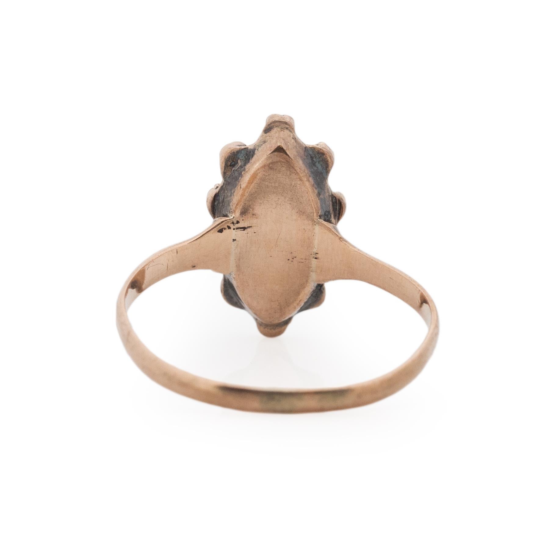 Taille Marquise Bague victorienne en or 10 carats de style Navette avec marque de turquoise et perles de rocaille
