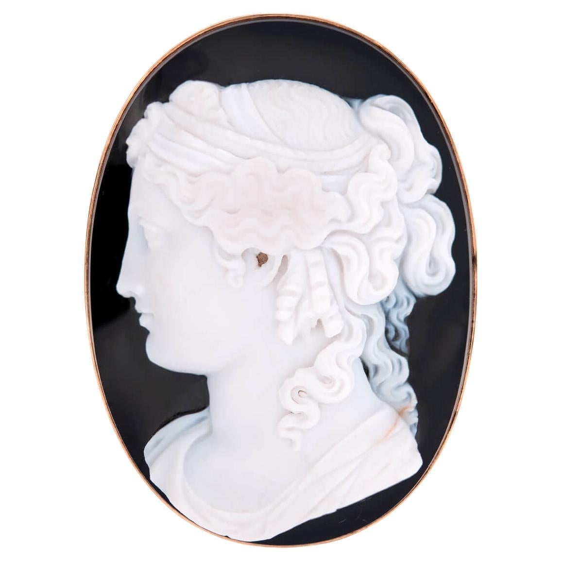 Victorian 10k Onyx Hardstone Cameo Pin For Sale