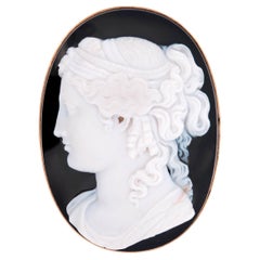 Antique Victorian 10k Onyx Hardstone Cameo Pin