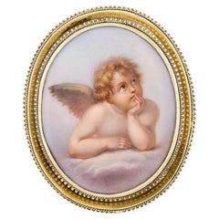 Viktorianische 10k Porzellan Cherub Pin/Anhänger