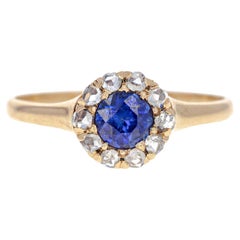 Victorian 10K Rose Gold 0.50 Carat Sapphire Rose Cut Diamond Halo Ring