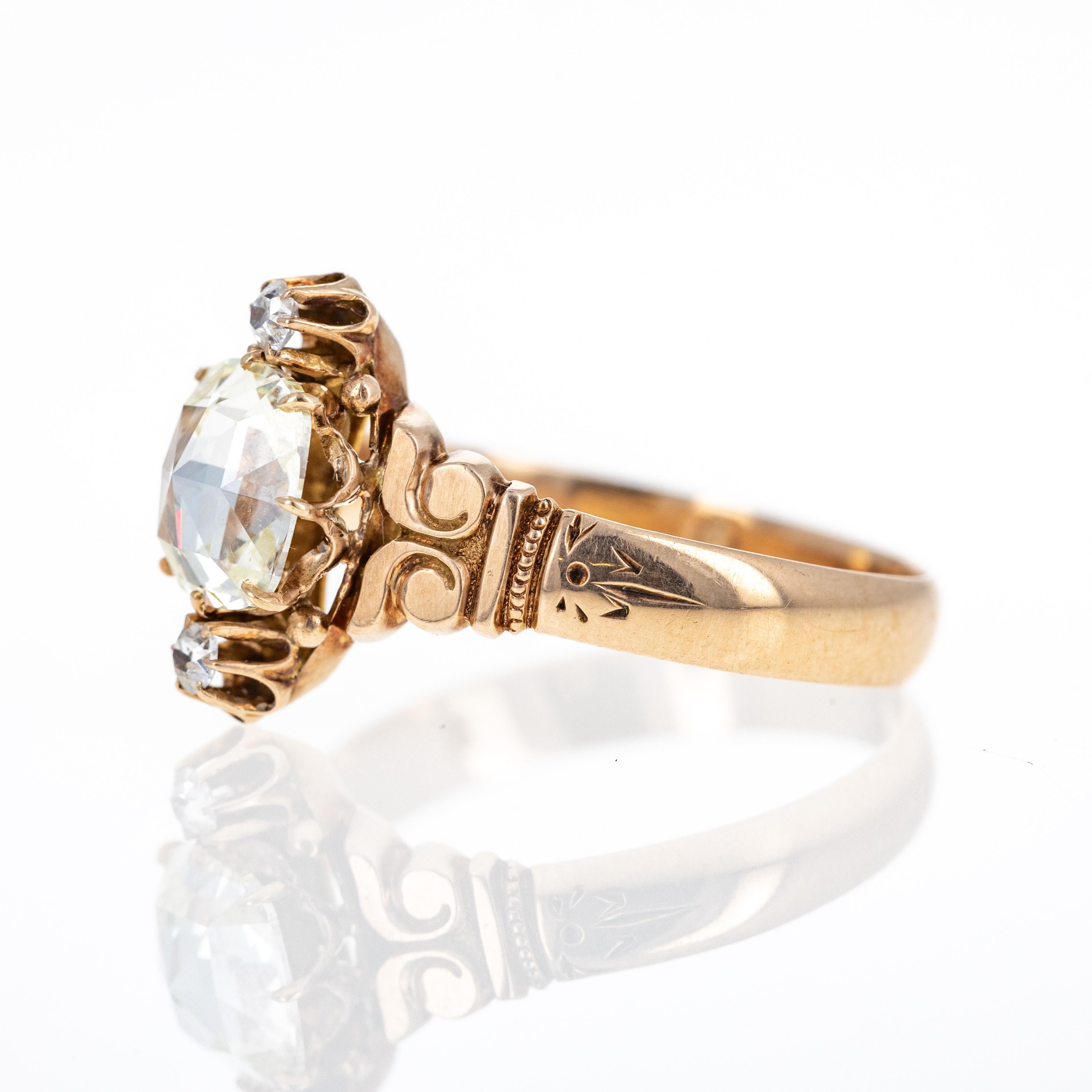 Bague victorienne en or rose 10 carats avec diamant taille coussin antique de 1,01 carat Pour femmes en vente