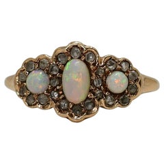 Victorian 10K Rose Gold 3 Opal and Diamond Ring