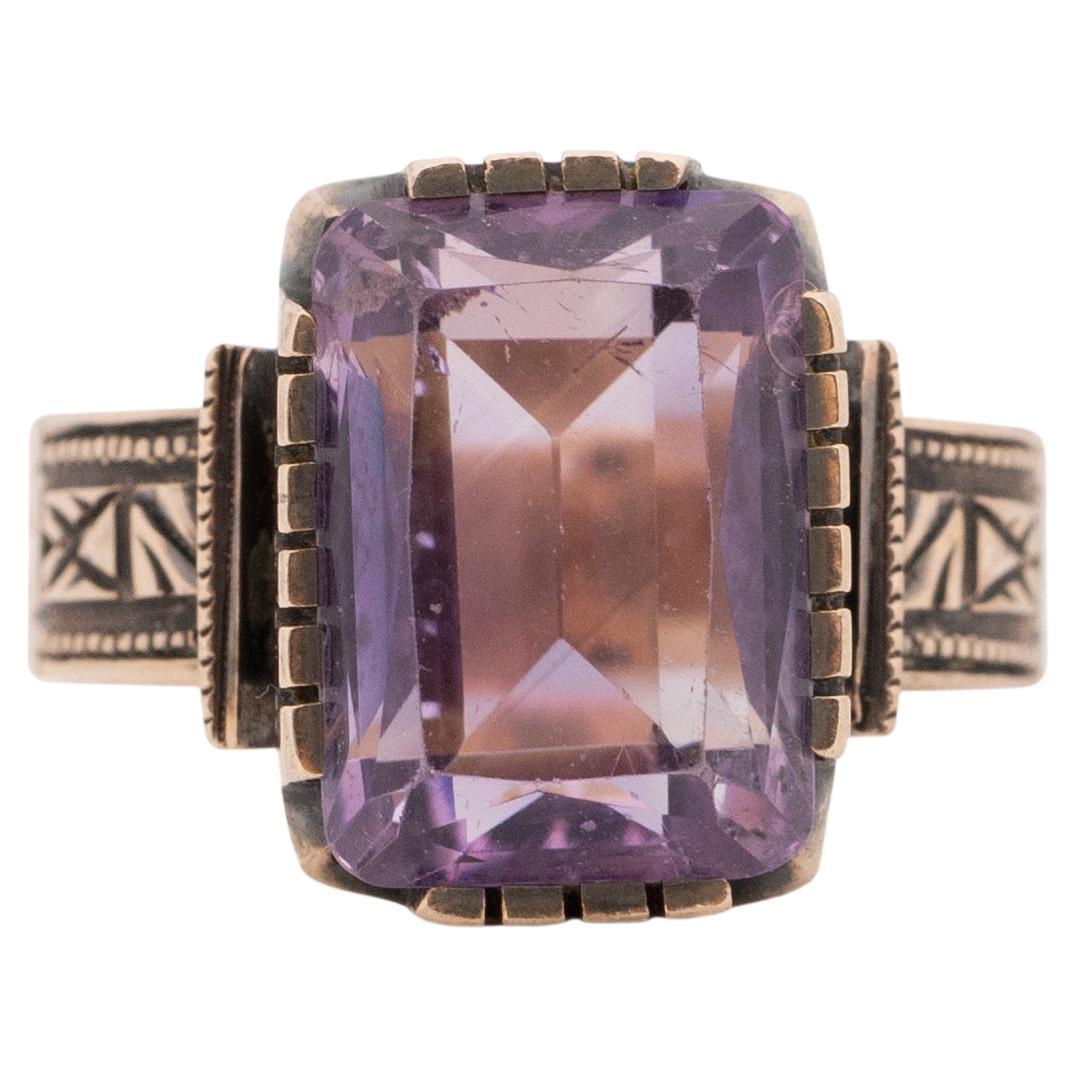 Victorian 10K Rose Gold Antique Purple Amethyst Fashion/Statement Ring