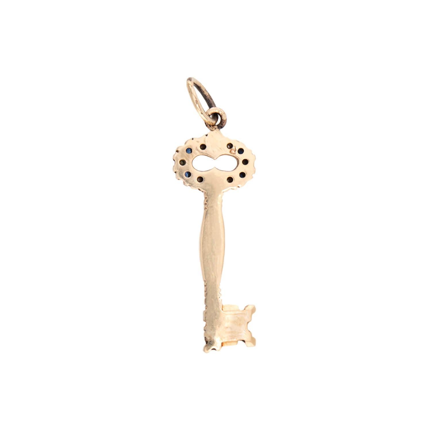 Uncut Victorian 10k Sapphire and Pearl Key Charm For Sale