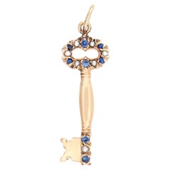 Victorian 10k Sapphire and Pearl Key Charm