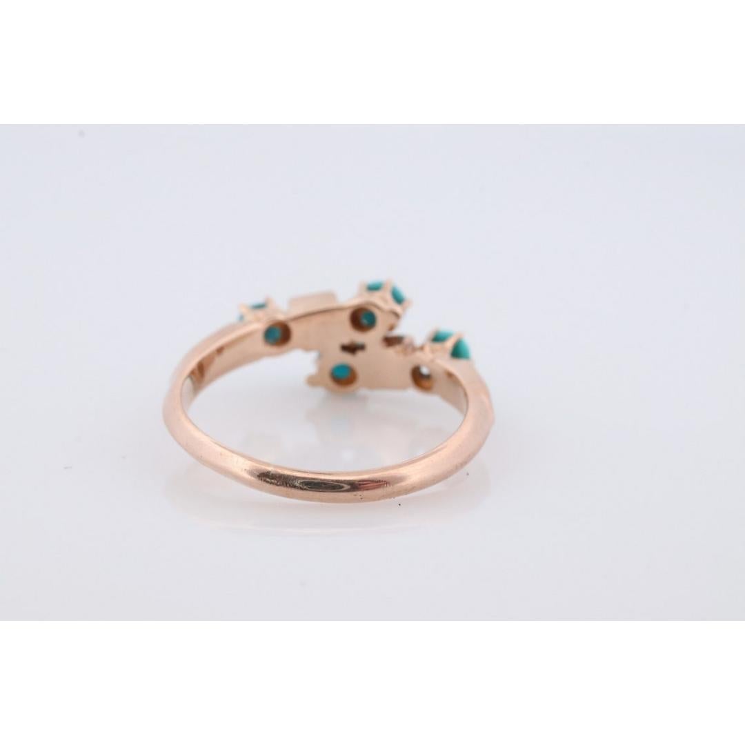 Viktorianischer 10k Türkis Cabochon und Perlen Saatring. 10k viktorianischer verzierter Ring Damen im Angebot
