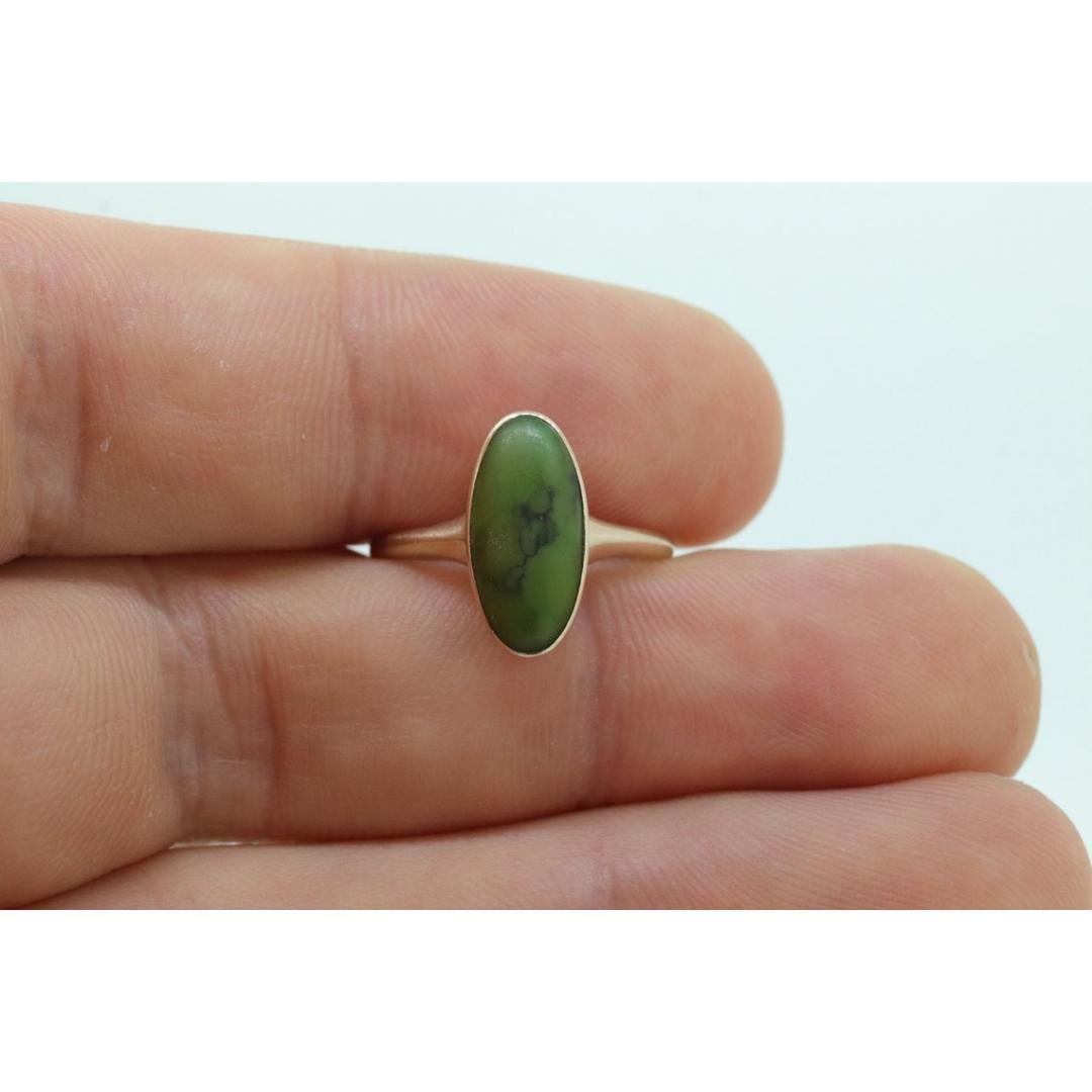 Victorian 10k Turquoise Cabochon stone Ring. 10k GREEN Turquoise Oval Bezel set For Sale 1