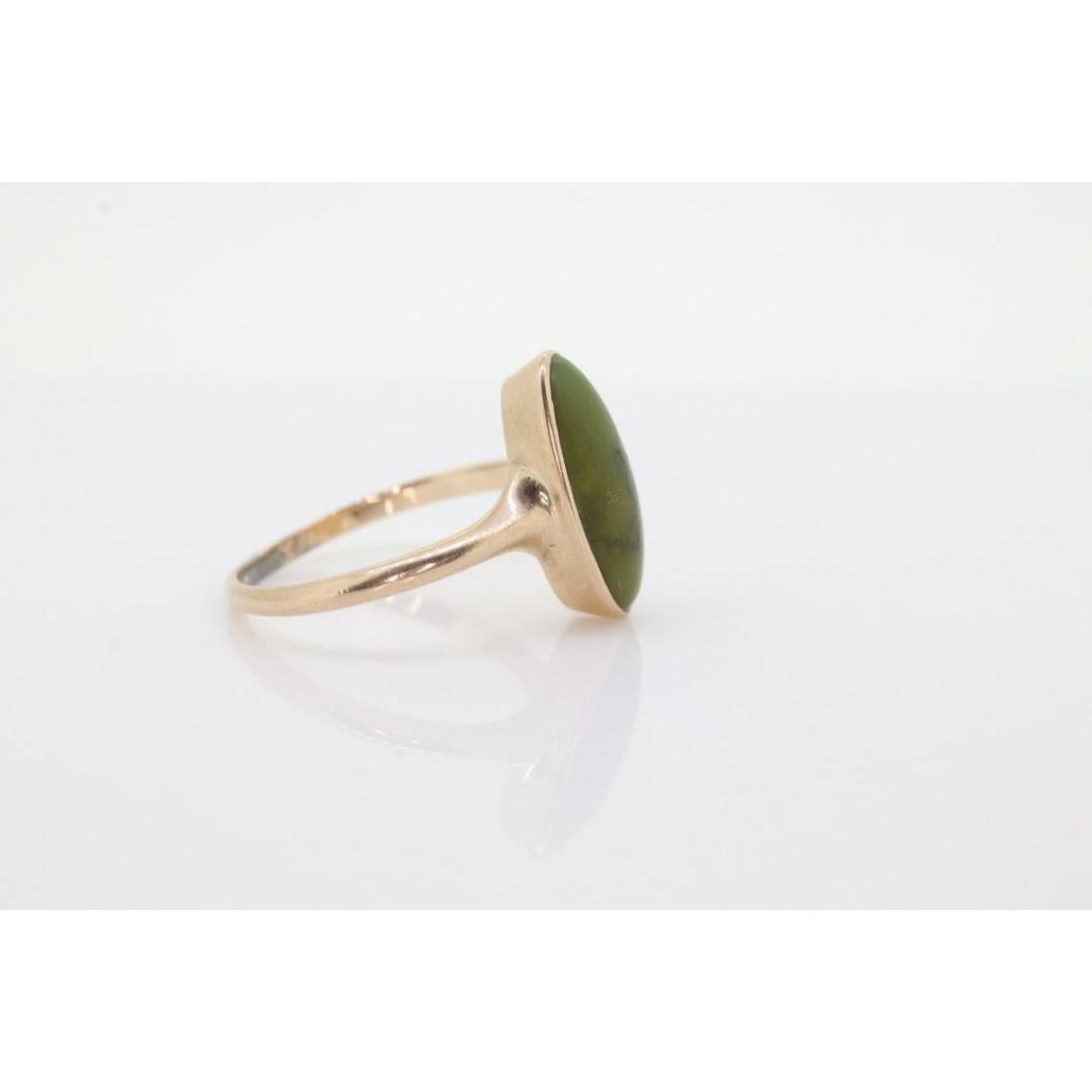 Victorian 10k Turquoise Cabochon stone Ring. 10k GREEN Turquoise Oval Bezel set For Sale 4