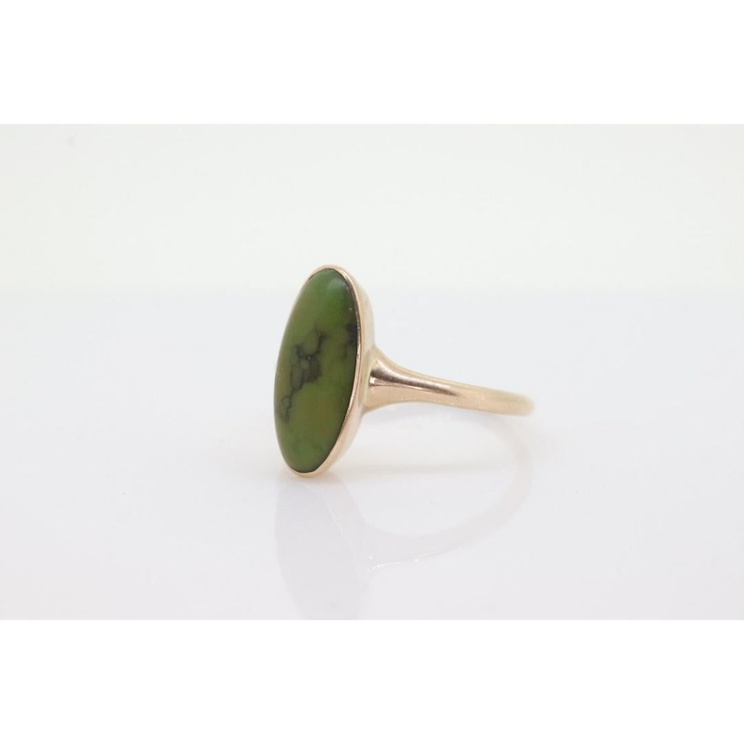 Victorian 10k Turquoise Cabochon stone Ring. 10k GREEN Turquoise Oval Bezel set For Sale 5