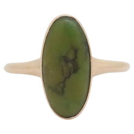 Victorian 10k Turquoise Cabochon stone Ring. 10k GREEN Turquoise Oval Bezel set