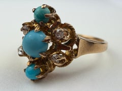 Victorian 10K Yellow Gold Persian Turquoise & Rose-Cut Diamond Ring