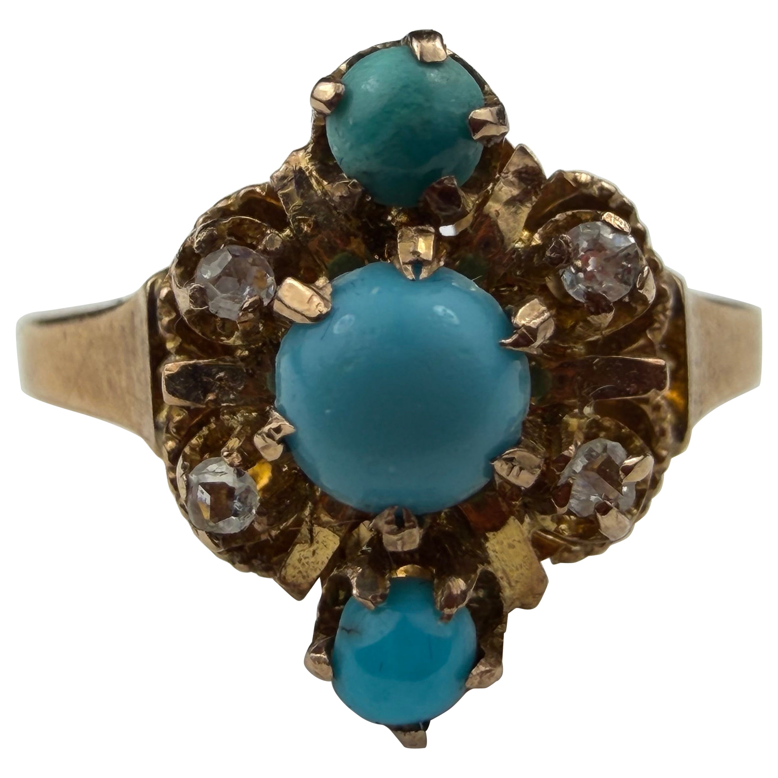Victorian 10K Yellow Gold Persian Turquoise
Rose-Cut Diamond Ring