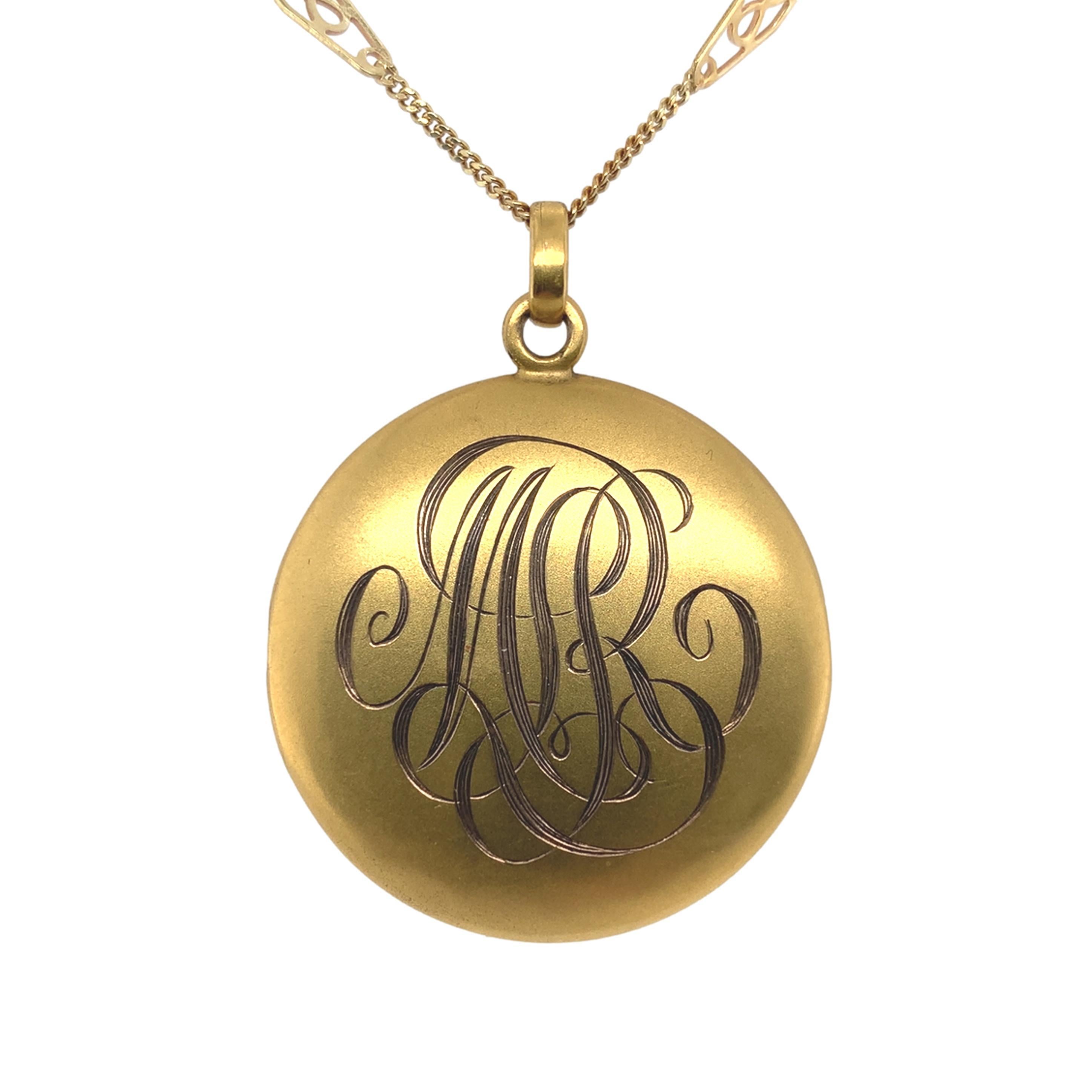 Viktorianische 10K Gelbgold Runde Diamant Medaillon mit 14K Kette (Alteuropäischer Brillantschliff) im Angebot