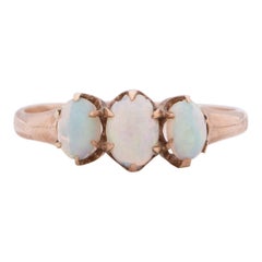 Victorian 10k Yellow Gold Vintage Three Stone Opal Statement Ring