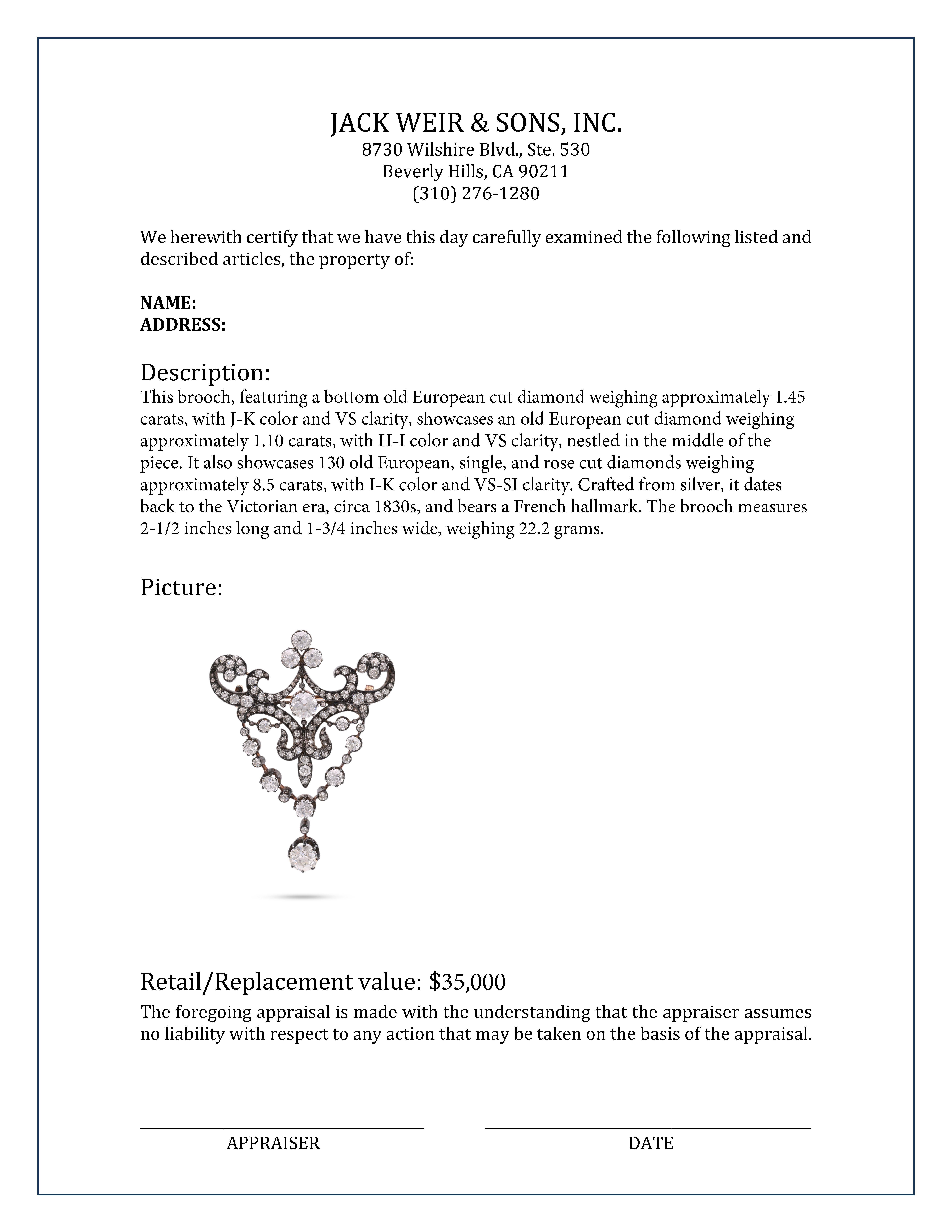 Women's or Men's Victorian 11 Carat Diamond Silver Brooch For Sale