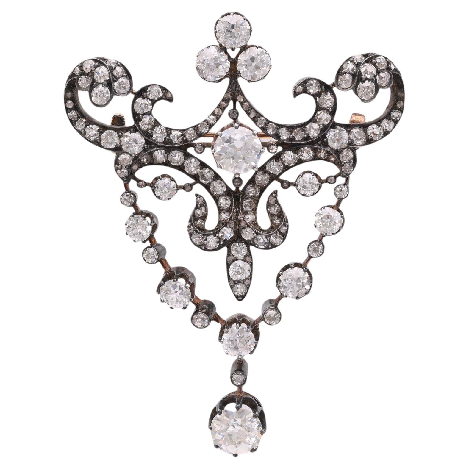 Victorian 11 Carat Diamond Silver Brooch For Sale