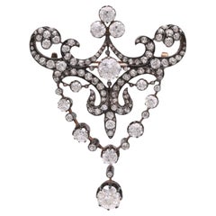 Viktorianische 11 Karat Diamant Silber Brosche