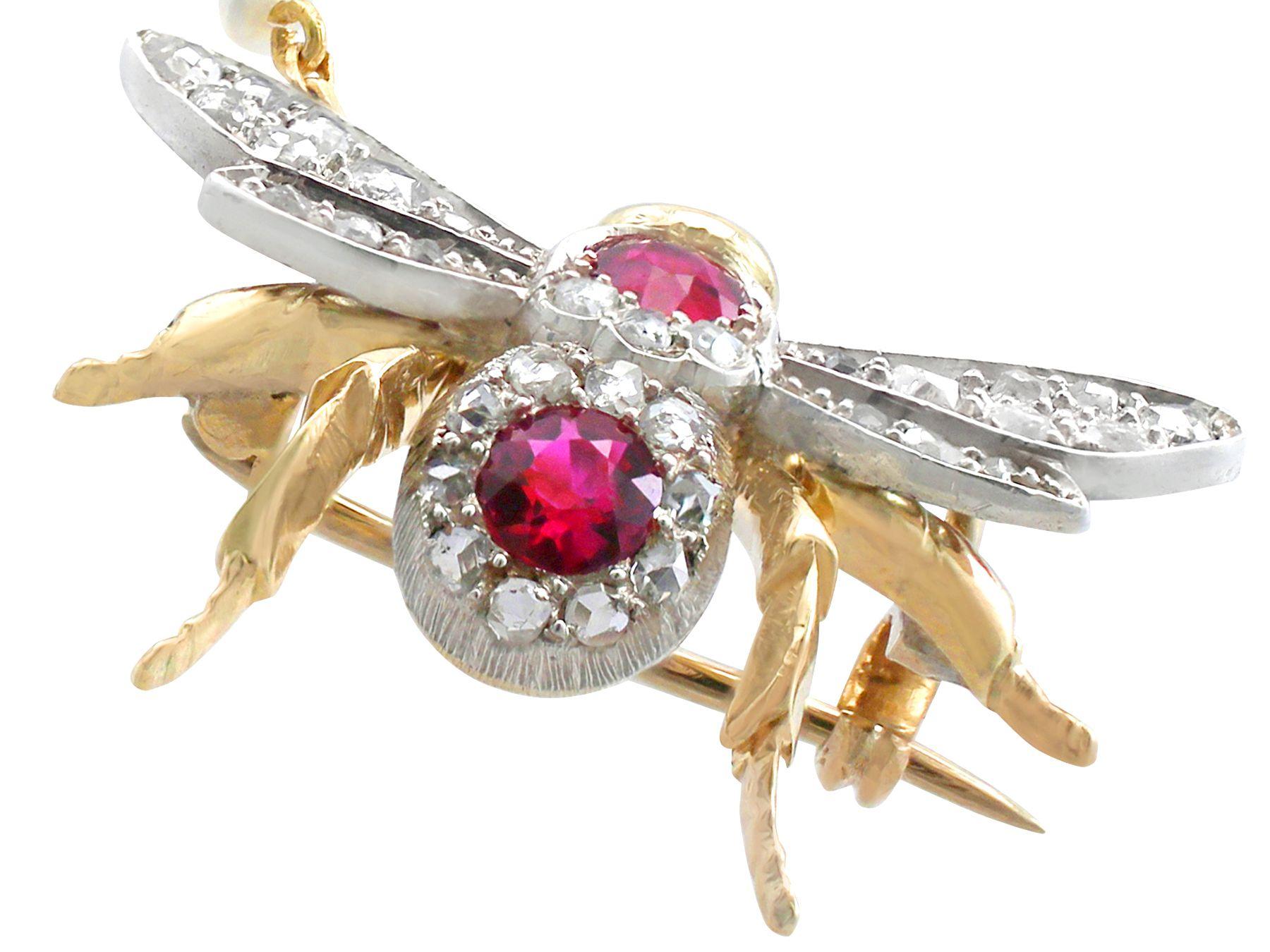 Victorian 1.10 Carat Ruby and Opal Diamond and Gold Bee Brooch 1