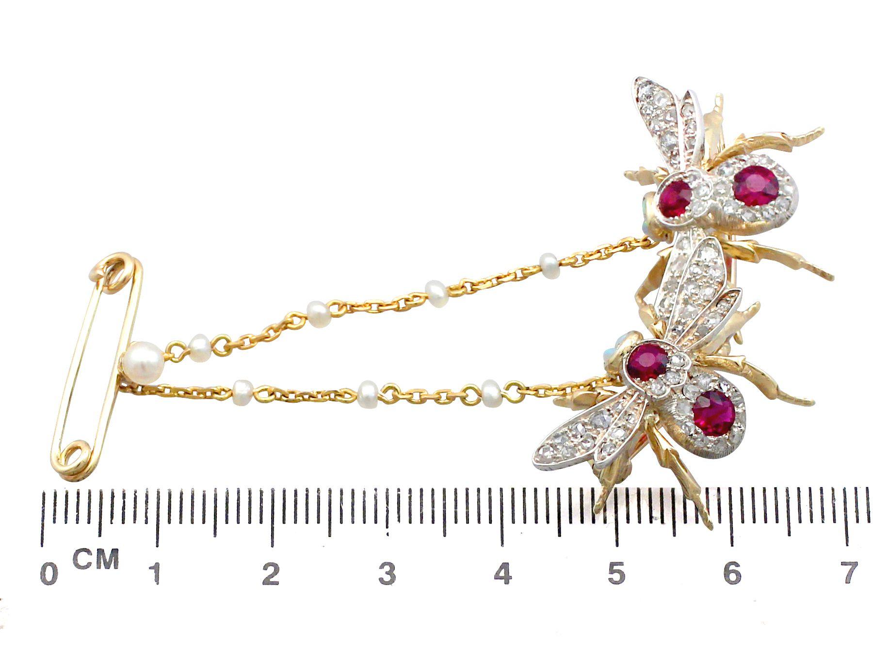Victorian 1.10 Carat Ruby and Opal Diamond and Gold Bee Brooch 4