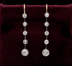Victorian 1.10 Carat Old Mine Cut Diamond Bar Line Drop Earrings