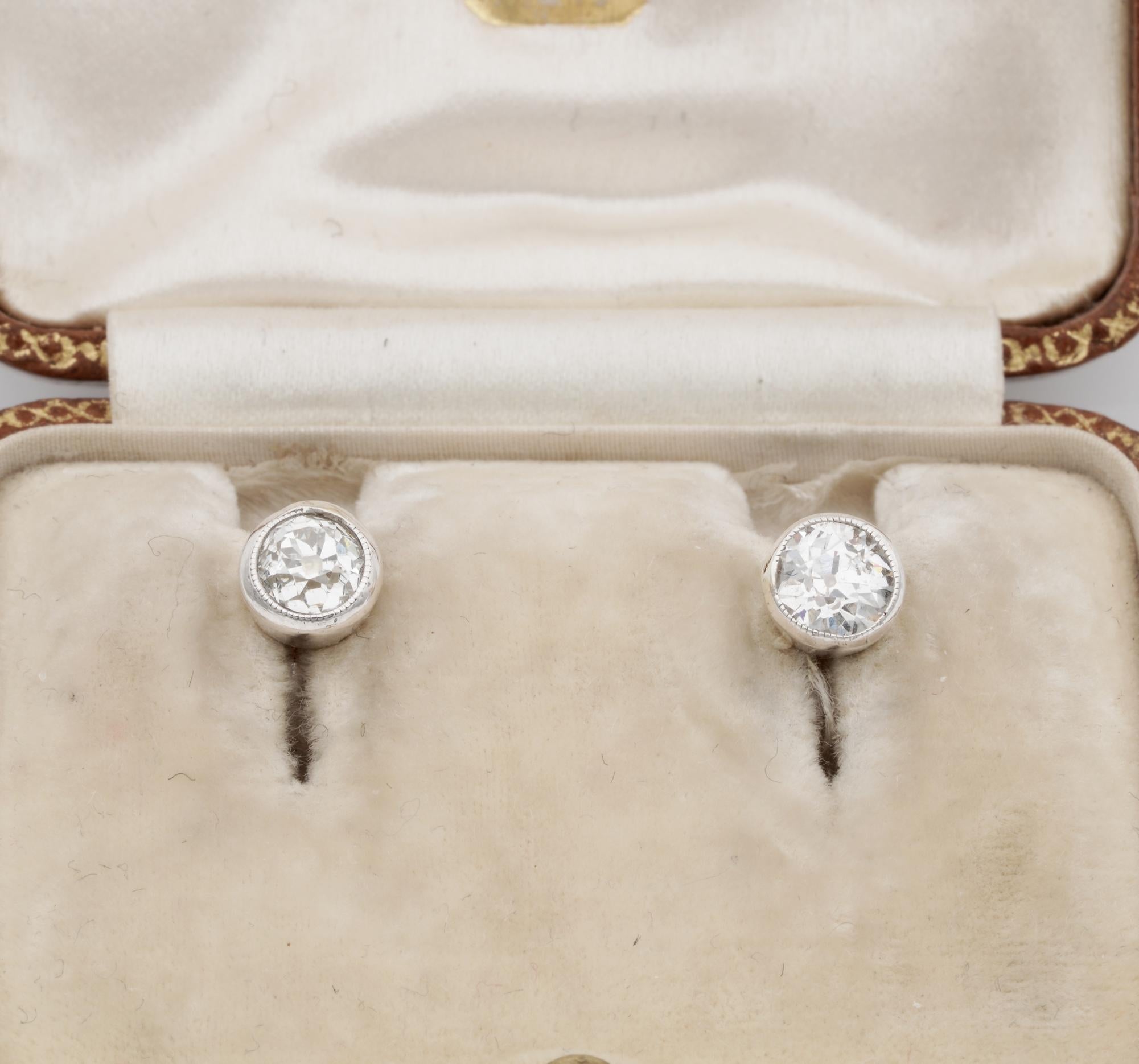 Catch the Light

Beautiful antique Victorian period Diamond studs, two points on ears attracting and projecting light in the special way only old mine cut Diamonds do
Set in a solid 18 Kt gold topped by silver rub over mount, 1900 ca
Holding two