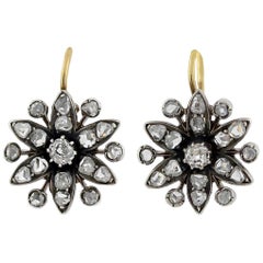 Antique Victorian 1.10 Total Carat Diamond Flower Earrings