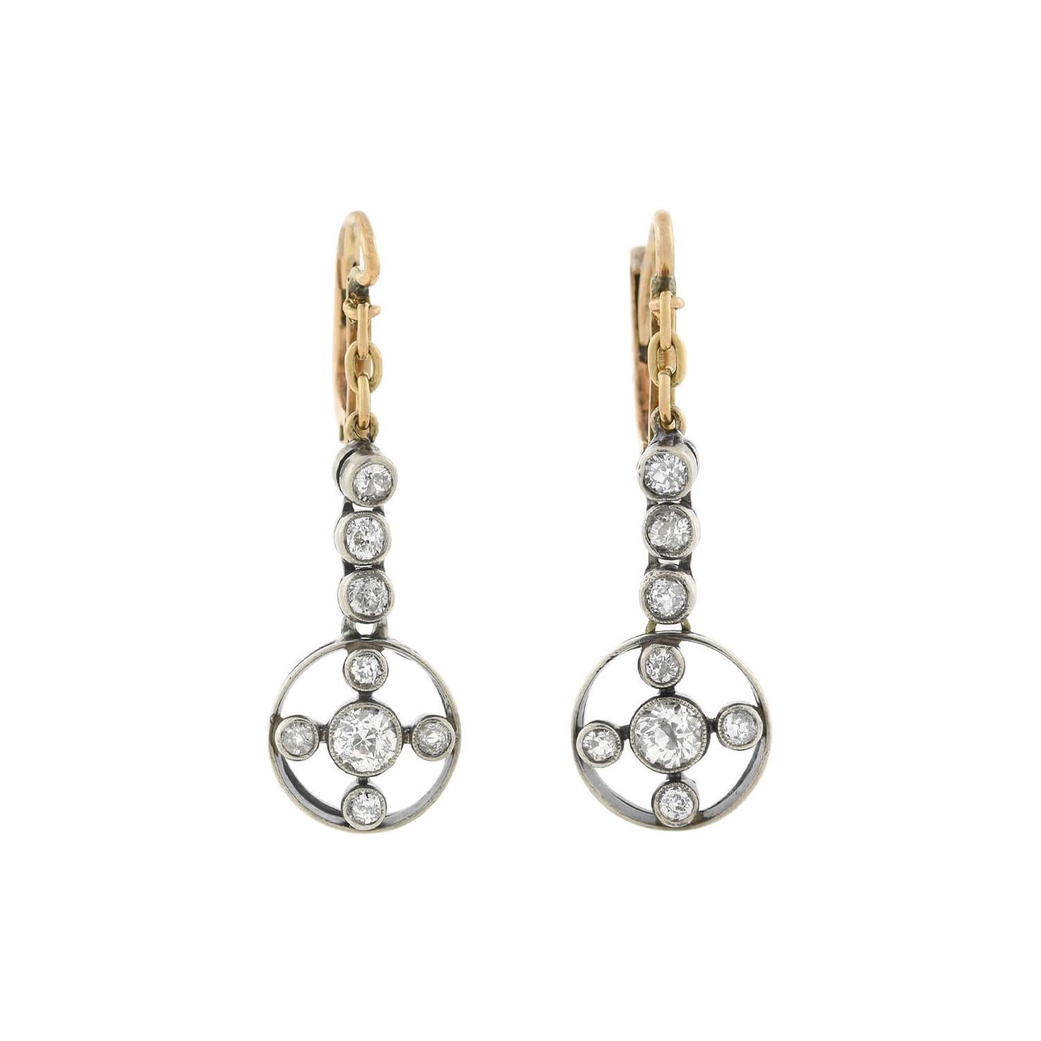 Victorian 1.10 Total Carat Old Mine Cut Diamond Dangle Earrings For Sale