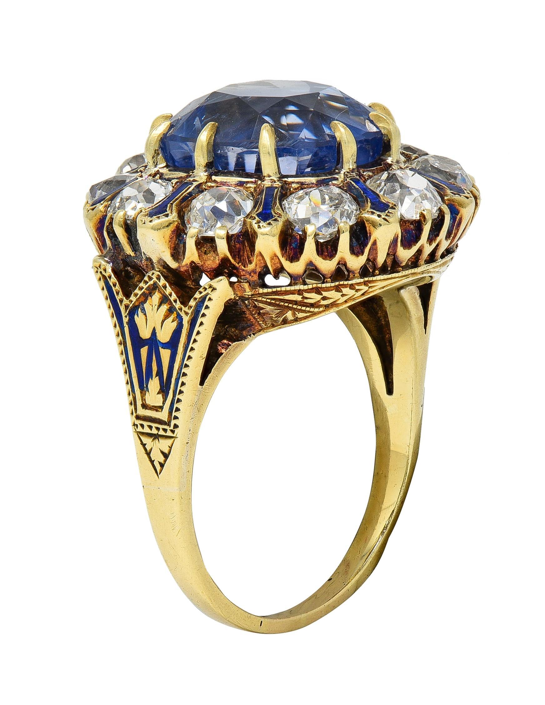 Anello antico vittoriano in oro 14K con diamante zaffiro di Ceylon senza calore da 11,06 CTW in vendita 4