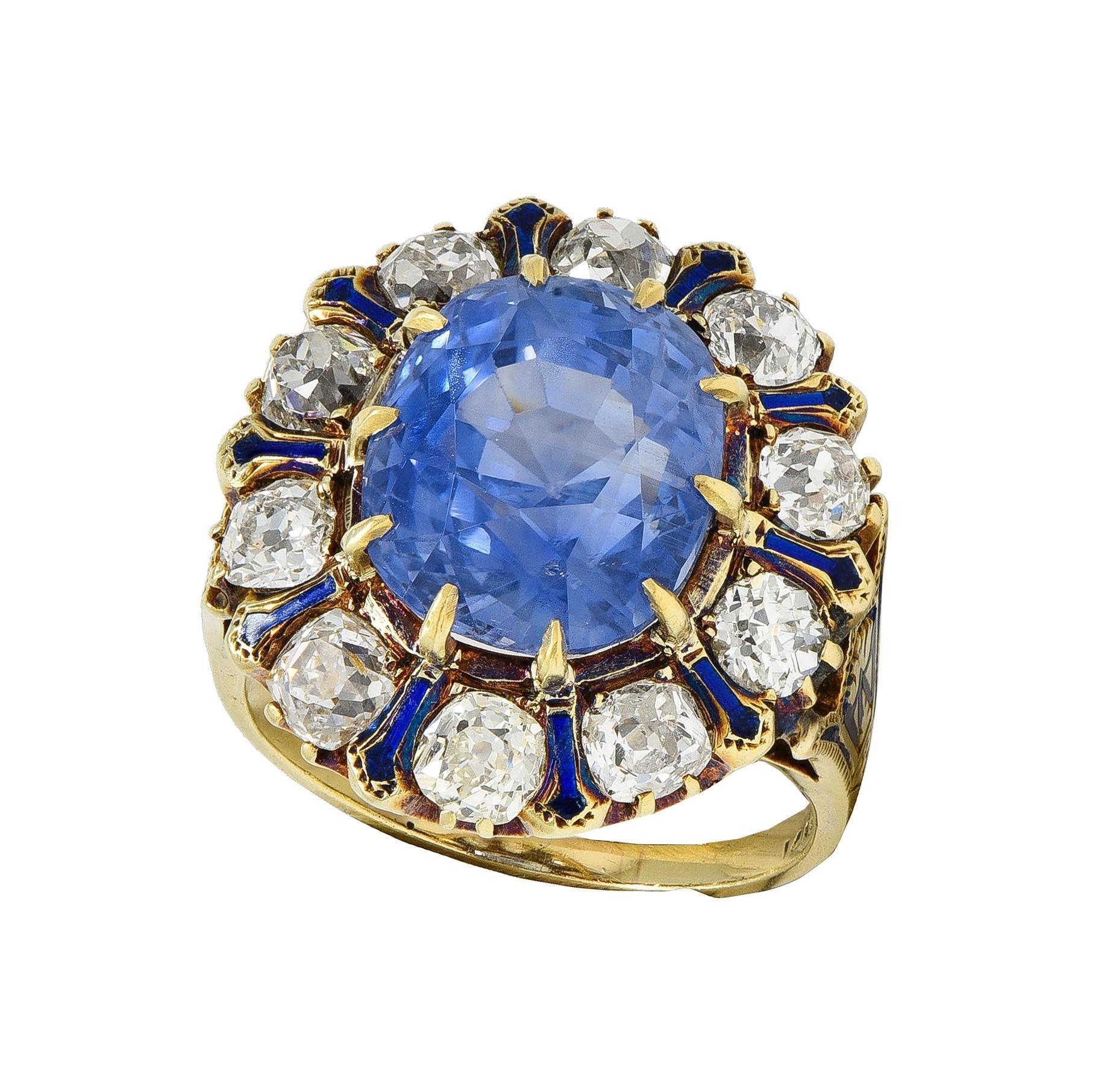 Anello antico vittoriano in oro 14K con diamante zaffiro di Ceylon senza calore da 11,06 CTW in vendita 5
