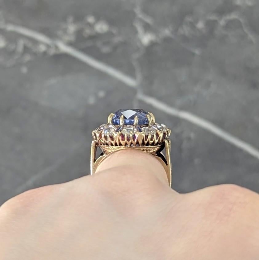 Anello antico vittoriano in oro 14K con diamante zaffiro di Ceylon senza calore da 11,06 CTW in vendita 6