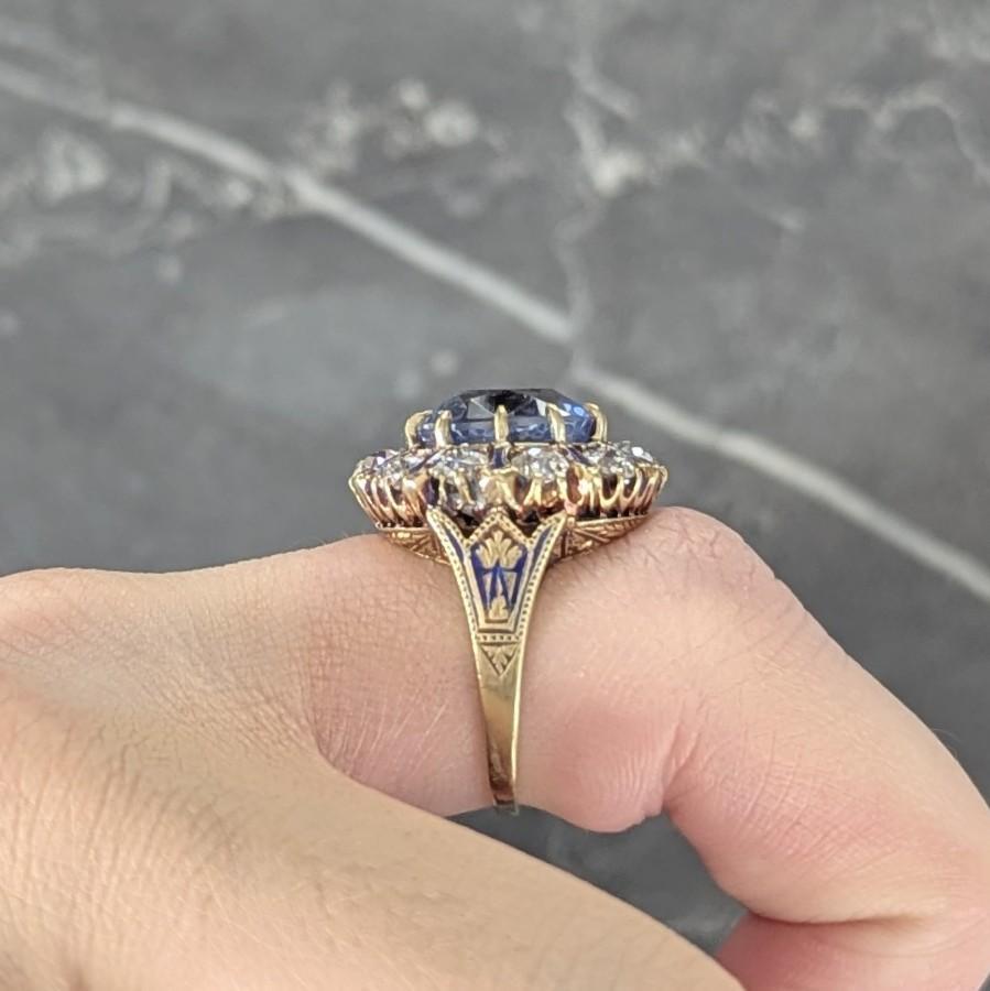 Anello antico vittoriano in oro 14K con diamante zaffiro di Ceylon senza calore da 11,06 CTW in vendita 7
