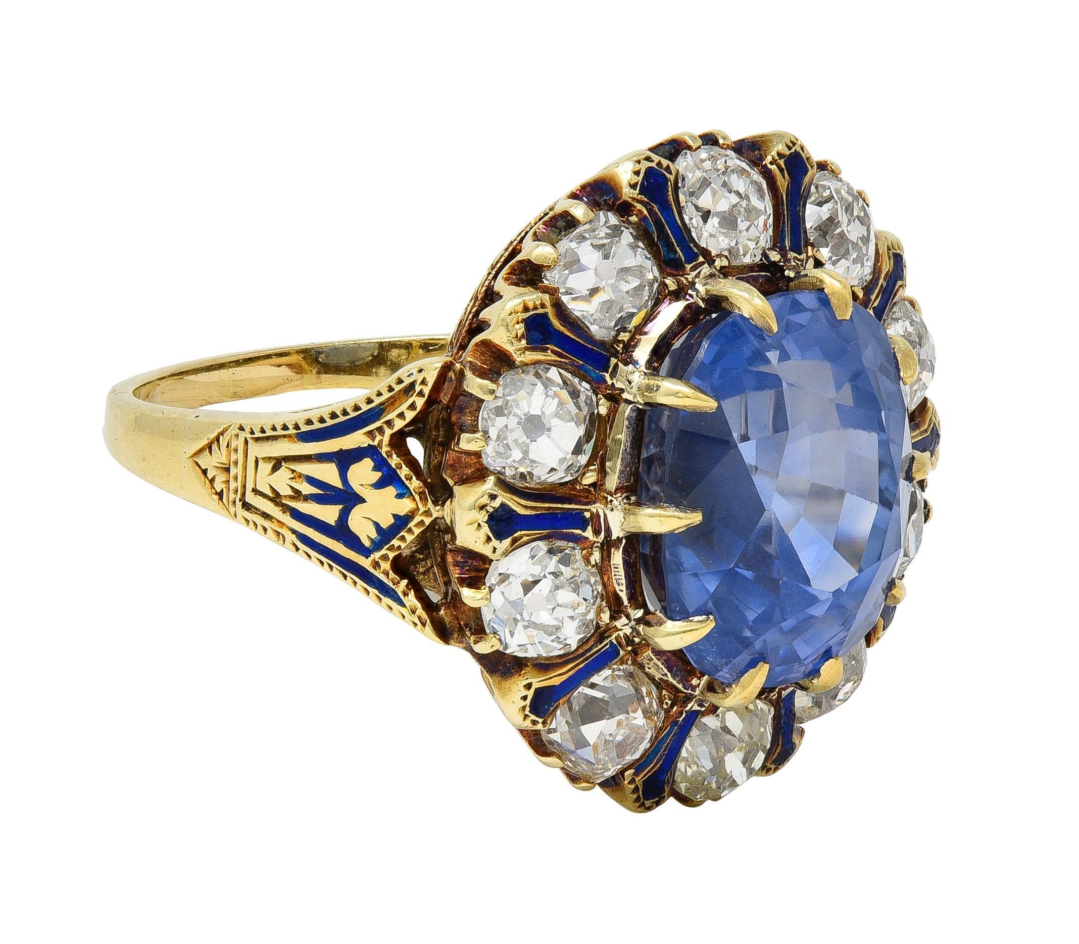 Vittoriano Anello antico vittoriano in oro 14K con diamante zaffiro di Ceylon senza calore da 11,06 CTW in vendita