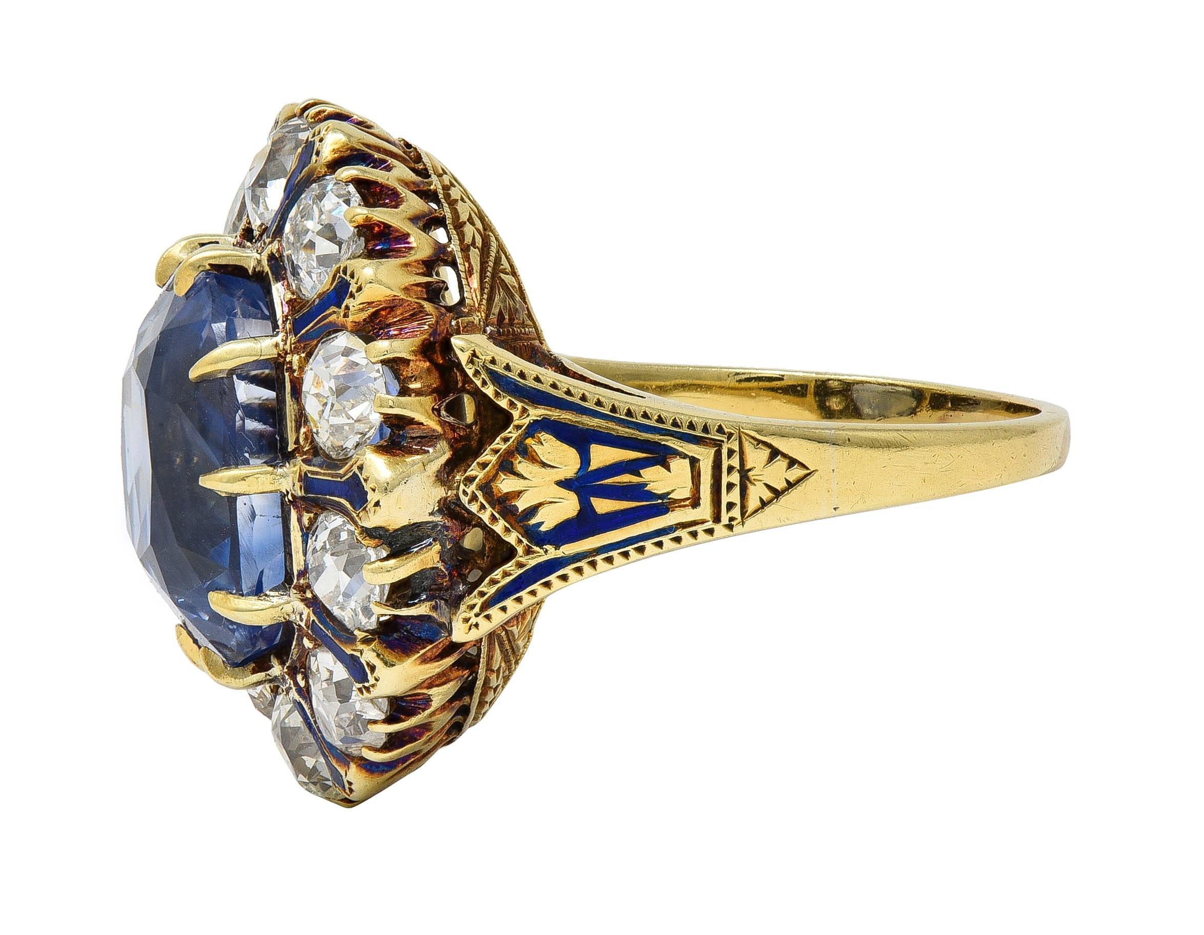 da uomo o donna Anello antico vittoriano in oro 14K con diamante zaffiro di Ceylon senza calore da 11,06 CTW in vendita