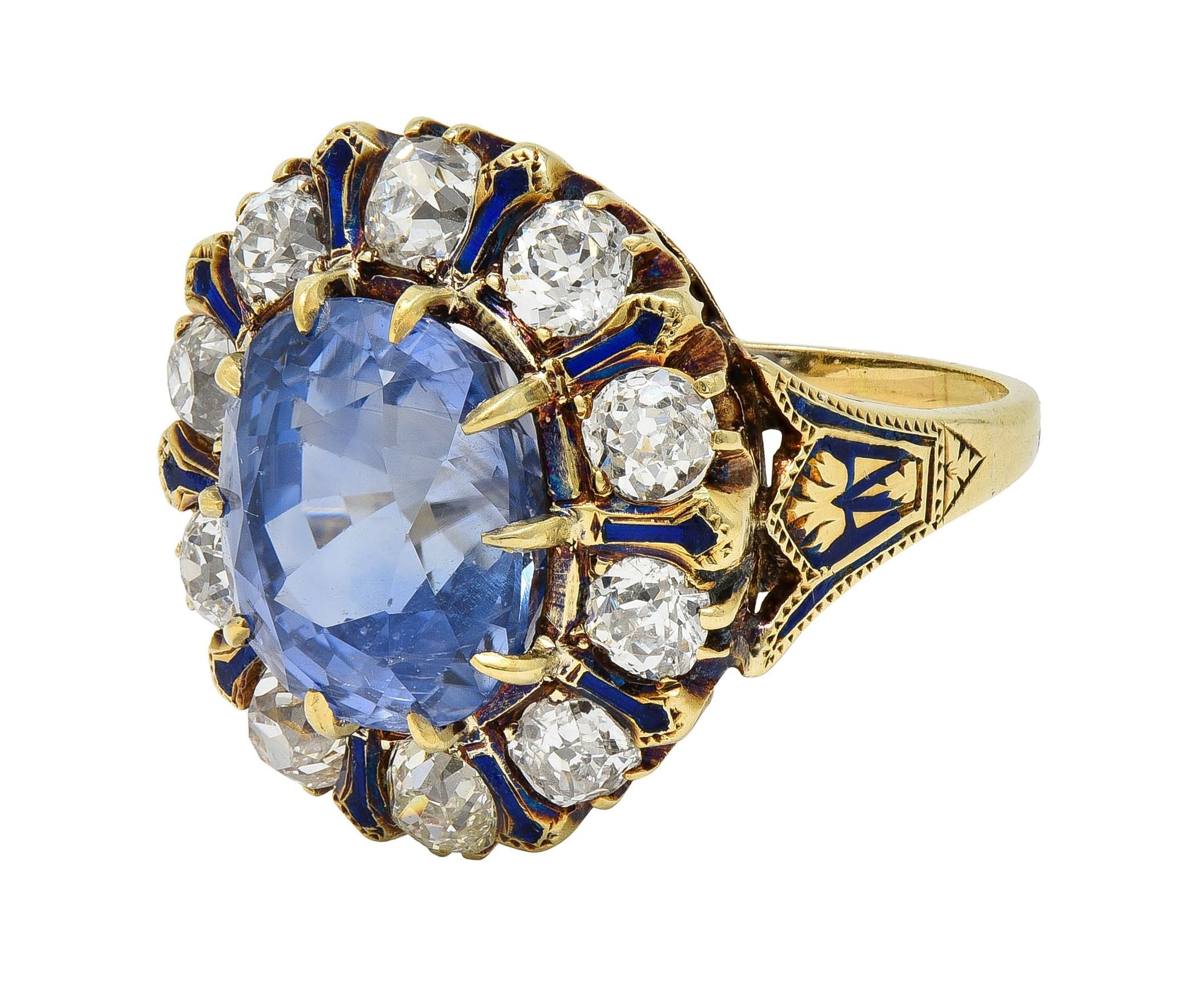 Anello antico vittoriano in oro 14K con diamante zaffiro di Ceylon senza calore da 11,06 CTW in vendita 1