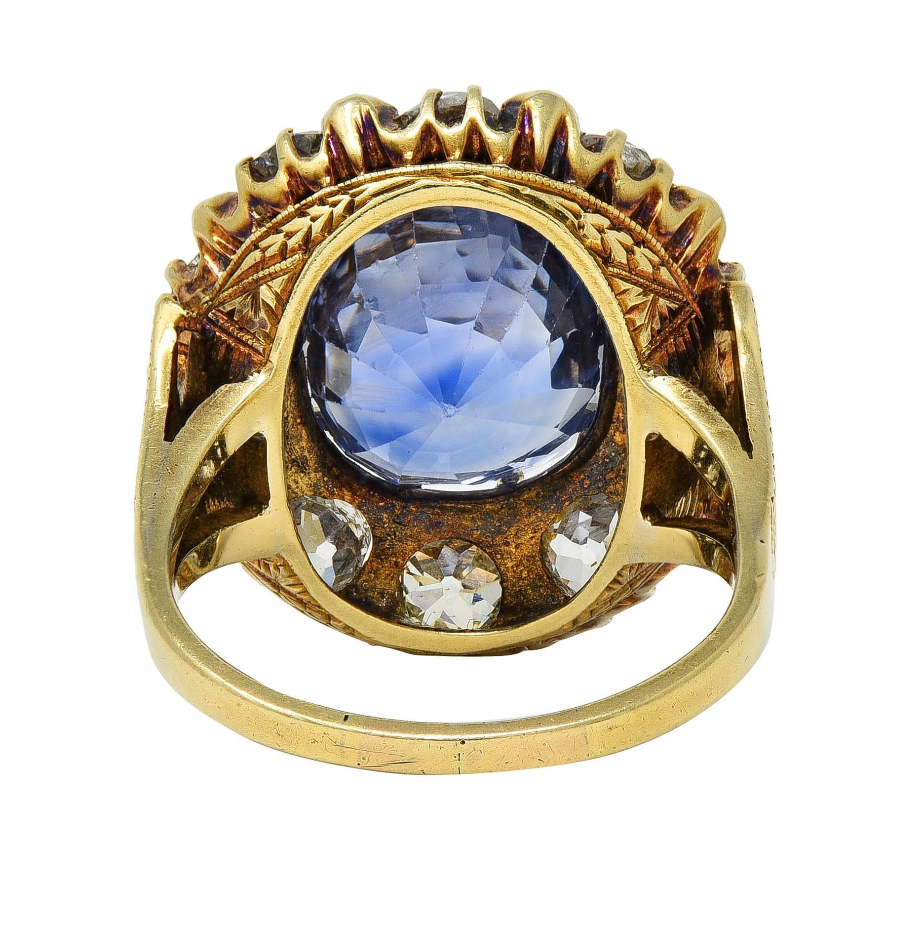 Anello antico vittoriano in oro 14K con diamante zaffiro di Ceylon senza calore da 11,06 CTW in vendita 2