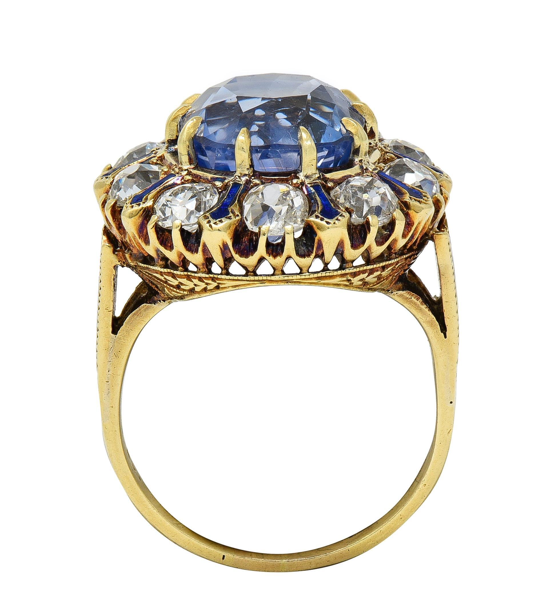 Anello antico vittoriano in oro 14K con diamante zaffiro di Ceylon senza calore da 11,06 CTW in vendita 3