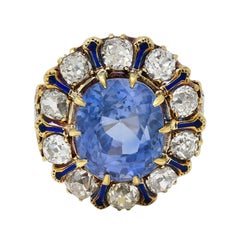 Victorian 11.06 CTW No Heat Ceylon Sapphire Diamond 14K Gold Antique Ring