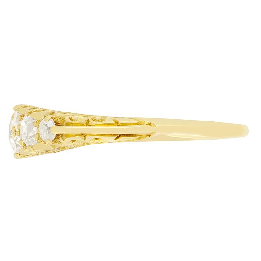 Old Mine Cut Victorian 1.10ct Diamond Carved Shank Ring, hallmarked 1903 For Sale