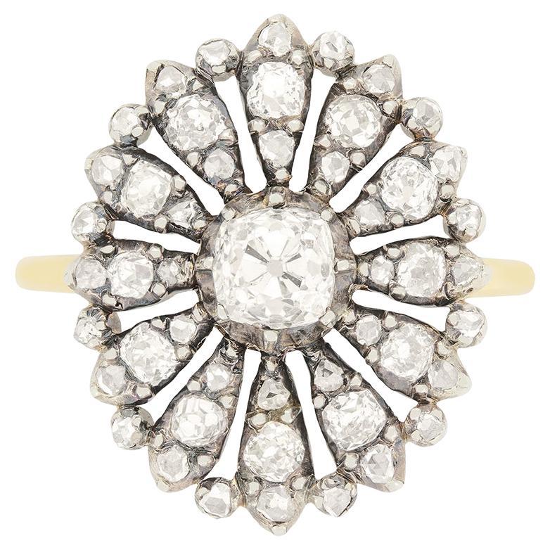 Anillo victoriano con racimo de diamantes de 1,10 ct, c.1870