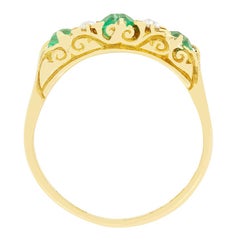 Victorian 1.10ct Emerald and Diamond Carved Shank Ring, hallmarked 1891