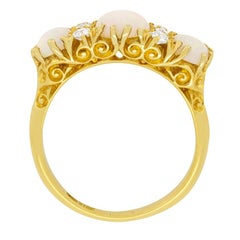 Victorian 1.10ct Opal and Diamond Three Stone Ring, C.1900s