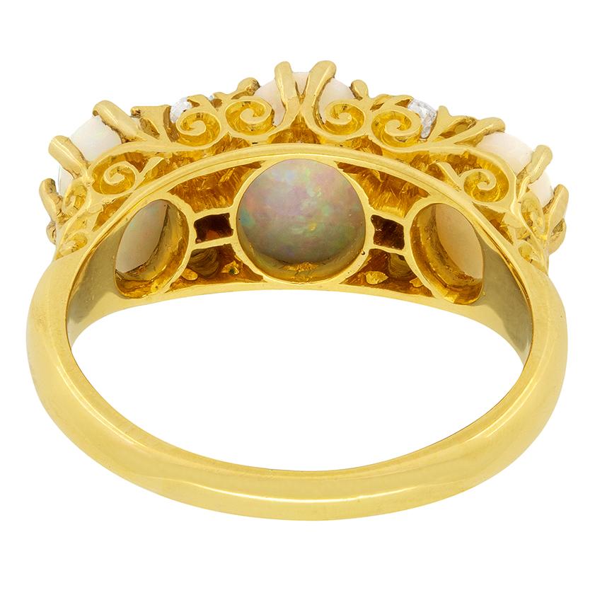 Victorian 1.10ct Opal and Diamond Three Stone Ring, C.1900s For Sale 1