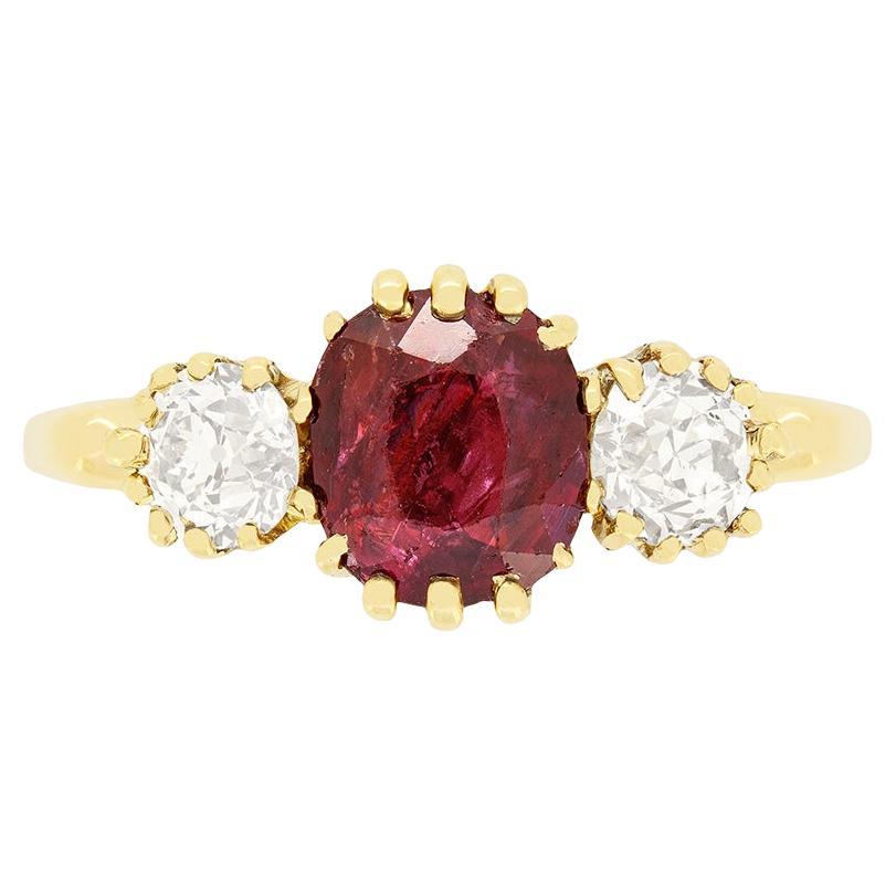 Victorian 1.10ct Ruby and Diamond Trilogy Ring, c.1880s