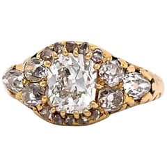 Victorian 1.12 Carat Old Mine Cut Diamond 14 Karat Gold Cluster Ring