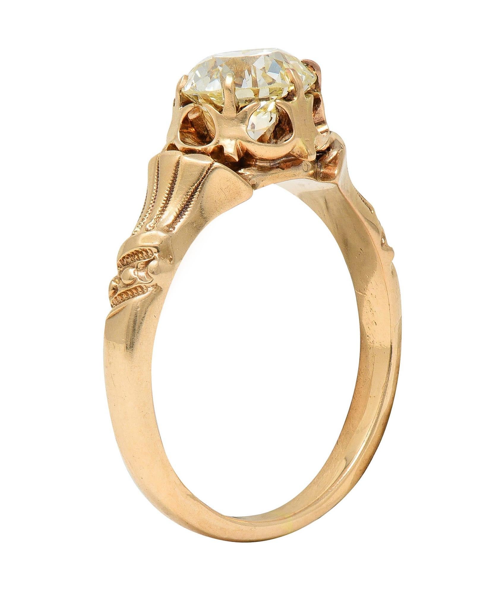 Victorian 1.12 CTW Old European Diamond 14 Karat Gold Antique Engagement Ring For Sale 4