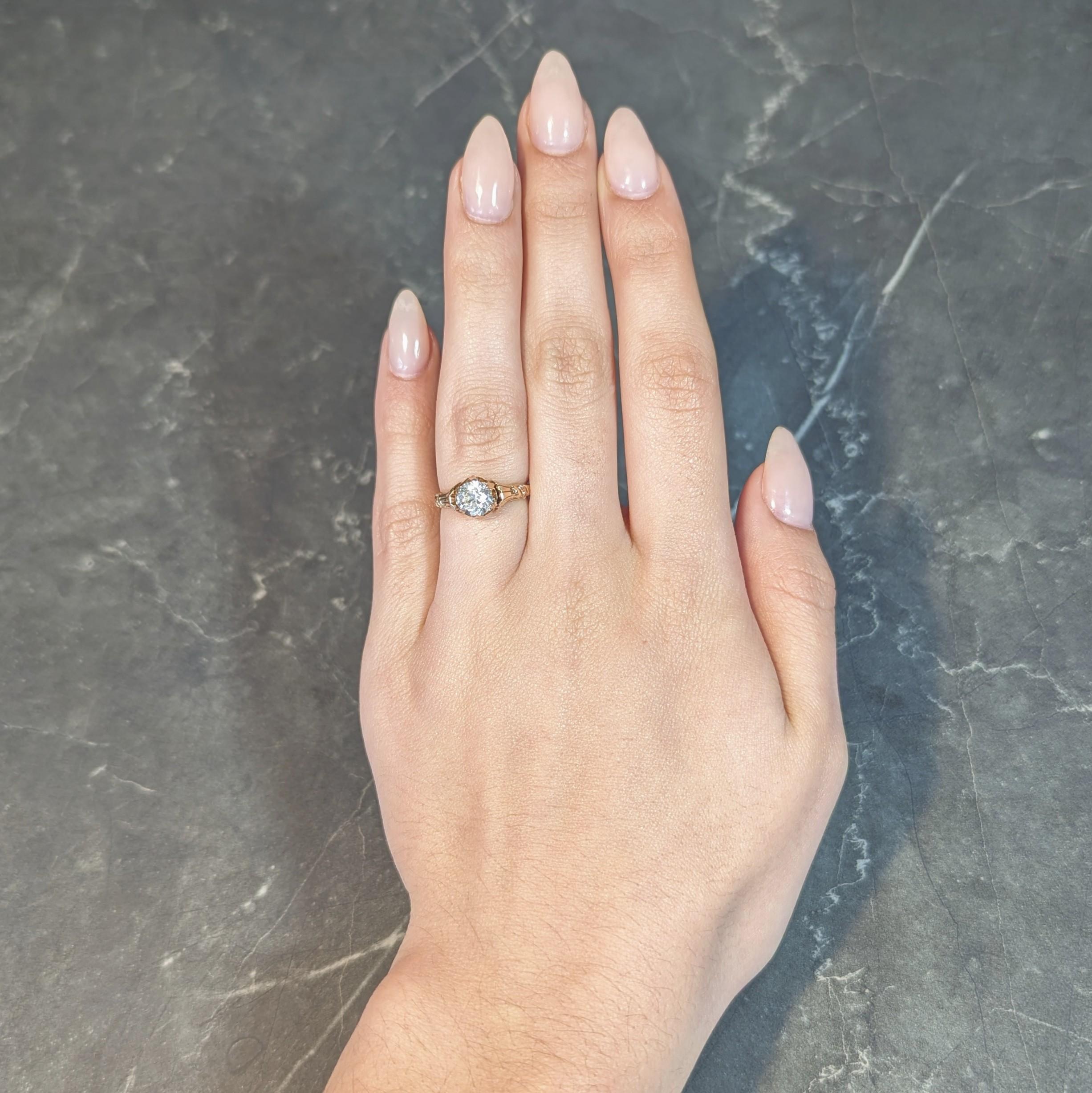 Antiker viktorianischer Verlobungsring aus 14 Karat Gold mit 1,12 Karat alteuropäischem Diamant 7
