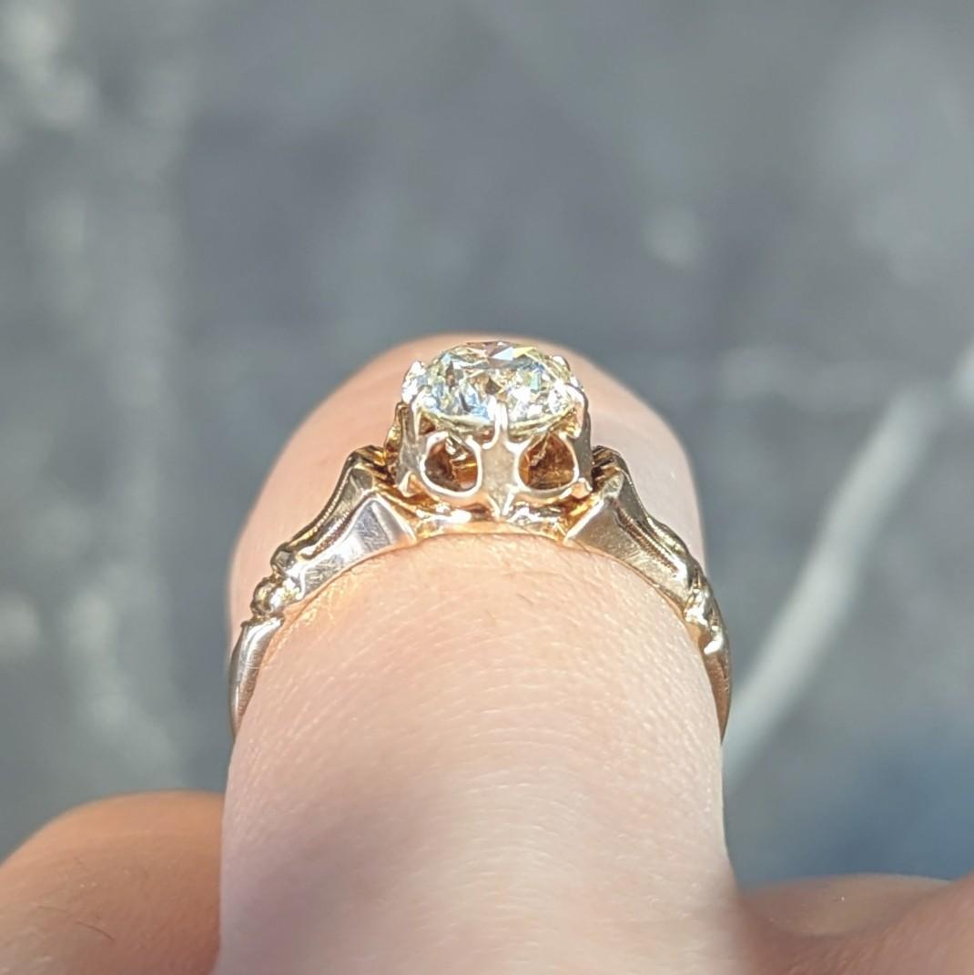 Antiker viktorianischer Verlobungsring aus 14 Karat Gold mit 1,12 Karat alteuropäischem Diamant 8