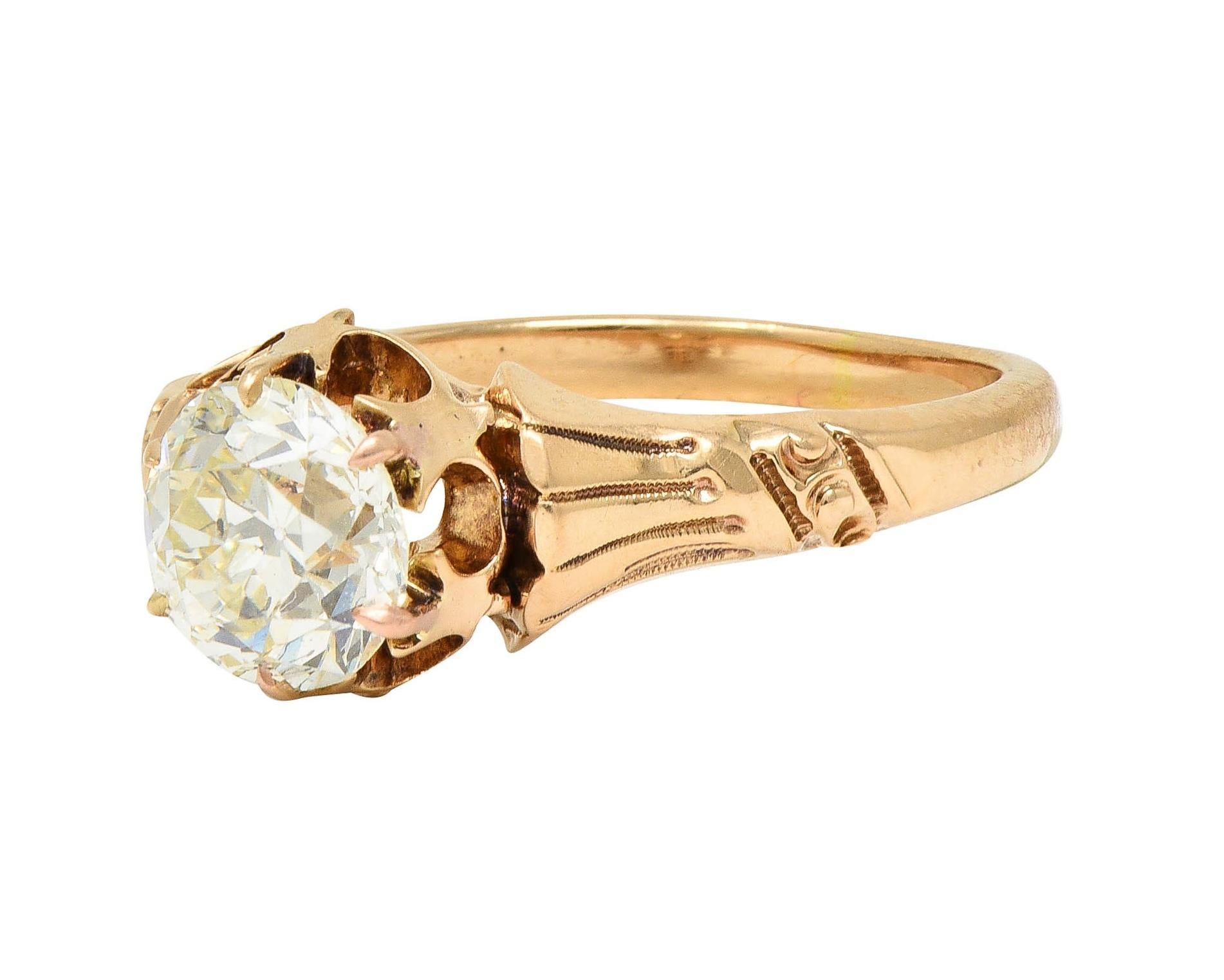Women's or Men's Victorian 1.12 CTW Old European Diamond 14 Karat Gold Antique Engagement Ring For Sale