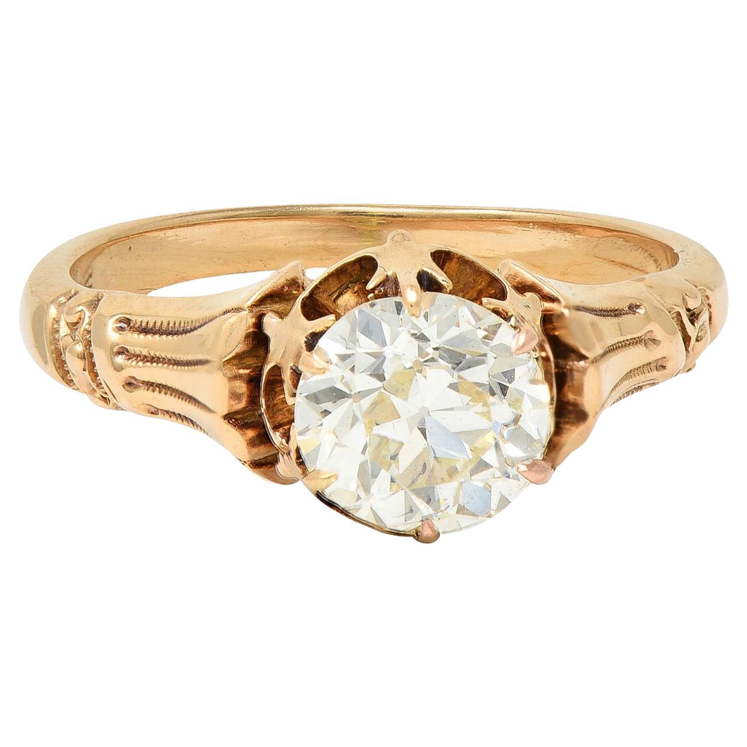 Victorian 1.12 CTW Old European Diamond 14 Karat Gold Antique Engagement Ring For Sale